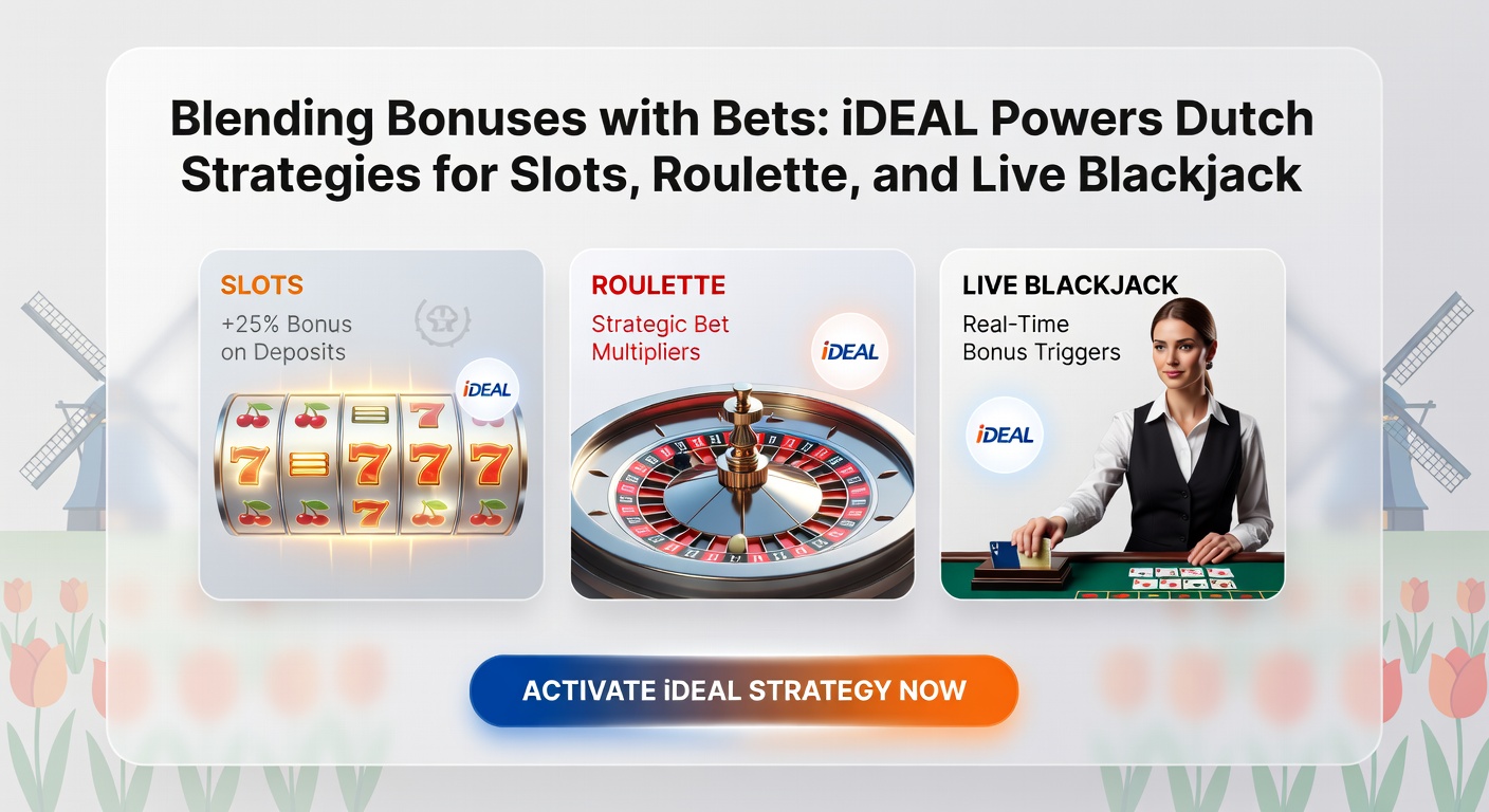 Live blackjack-tafel met Nederlandse speler die iDEAL-bonus inzet, roulettewiel en slots in achtergrond