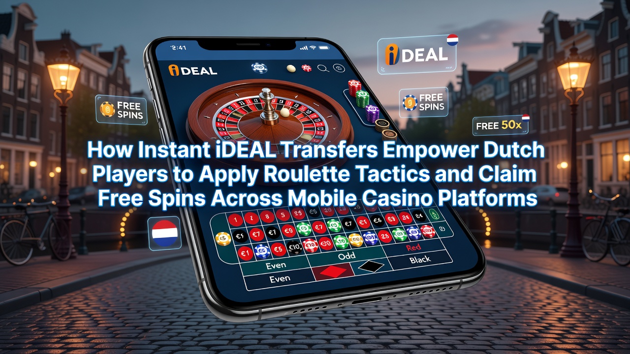 Mobiele casino-interface met iDEAL-betaling en roulette-tafel op smartphone