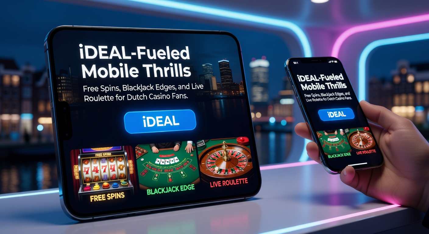 Dynamische mobiele slots met gratis spins en iDEAL-knop zichtbaar op smartphonescherm