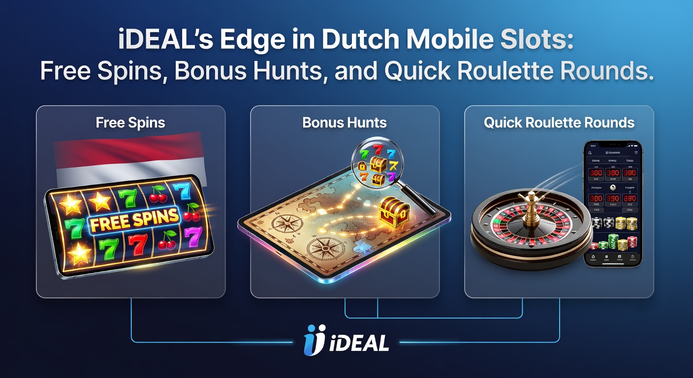 Mobiele slotschermen met iDEAL-betaalknoppen, free spins en roulettewielen op Nederlandse smartphones