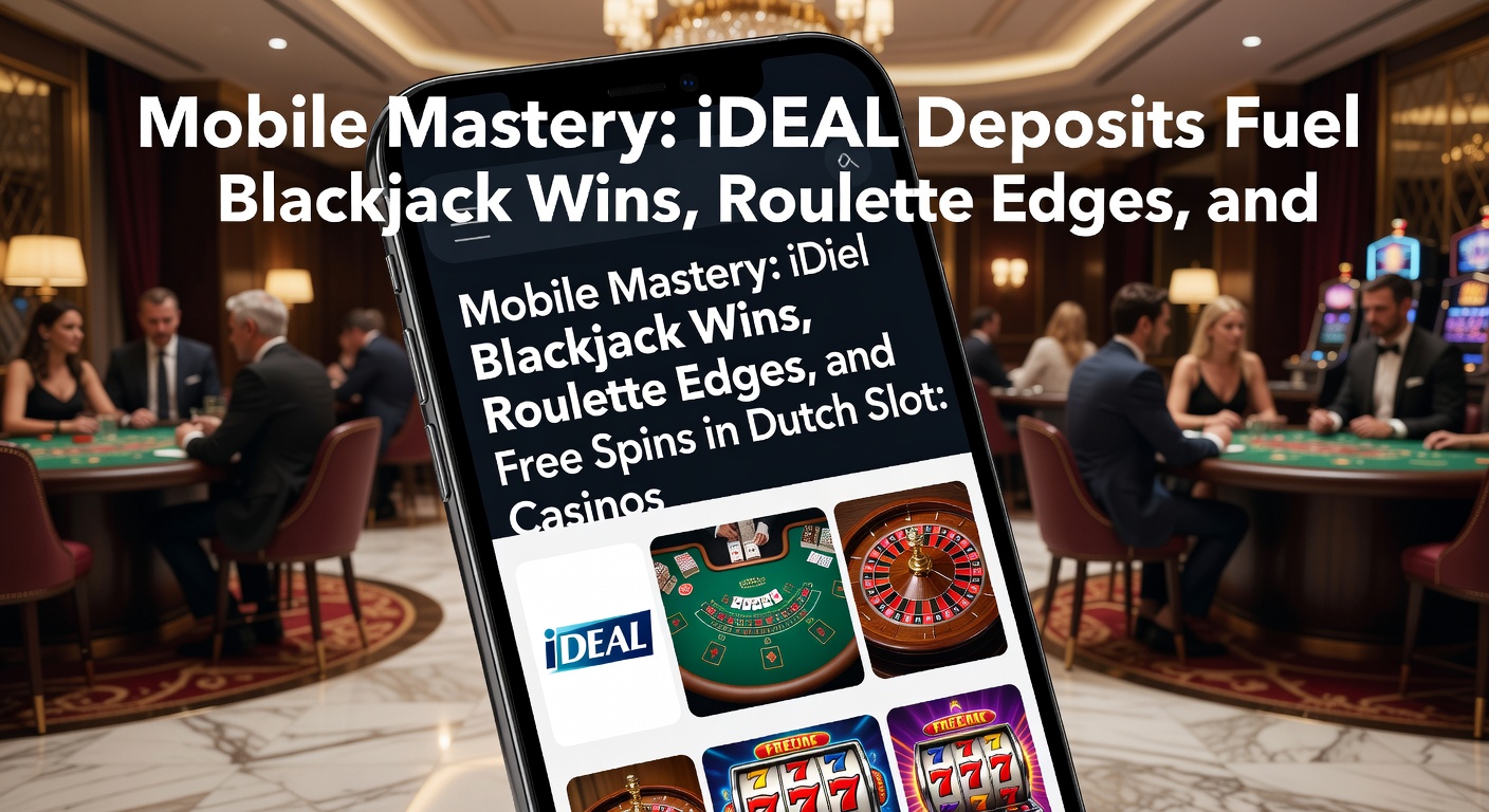 Mobiele telefoon met iDEAL betaaloptie open op een Nederlands online casino scherm, blackjack tafel zichtbaar op de achtergrond
