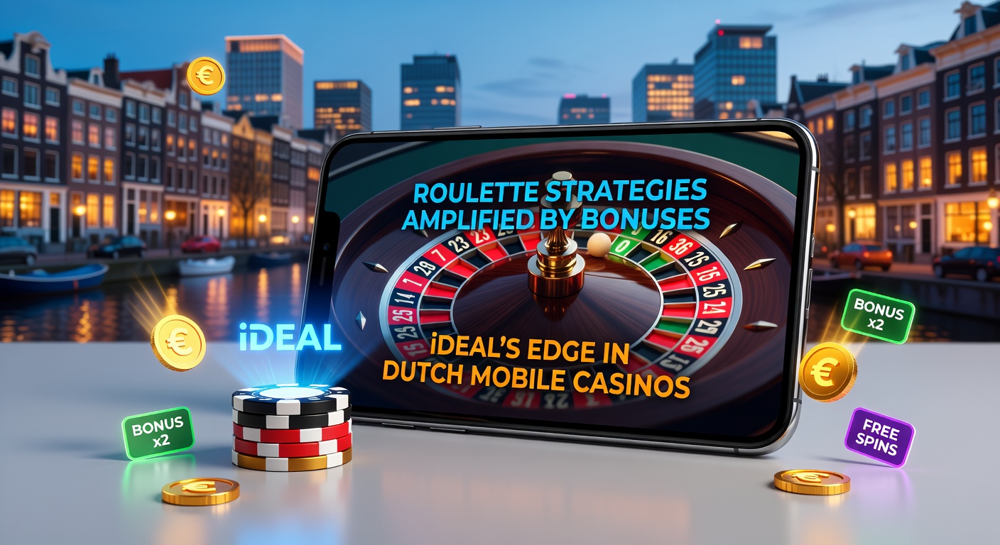Dynamische roulette-tafel op een mobiel scherm met iDEAL-betaalknop en bonus-iconen zichtbaar, typisch voor Nederlandse online casinos